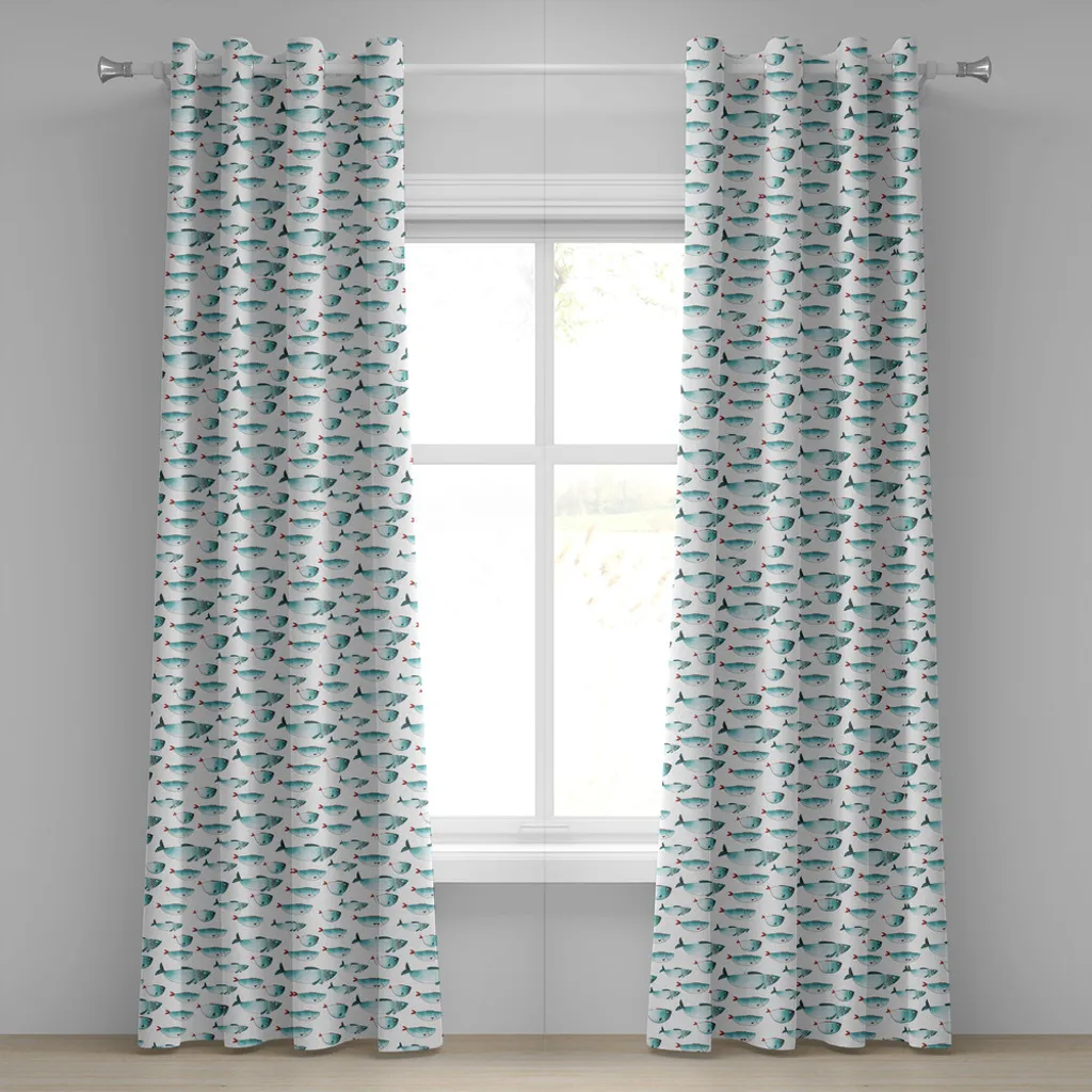 ABAKUHAUS Tenda con occhielli con motivo a carpe koi, grazioso motivo assortito con carpe koi giapponesi, tema oceanico-marino-subacqueo, tende decorative a 2 pannelli, 280 cm x 175 cm, verde acqua