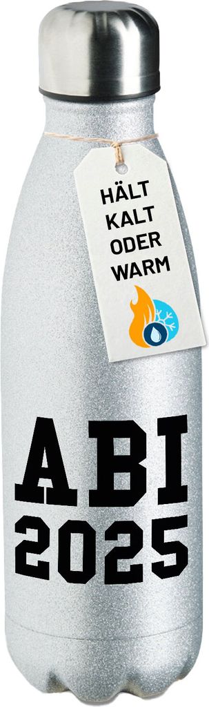 Huuraa Trinkflasche ABI 2025 Abitur 500ml Silver Edelstahl Wasserflasche Trinkflasche Geschenkidee