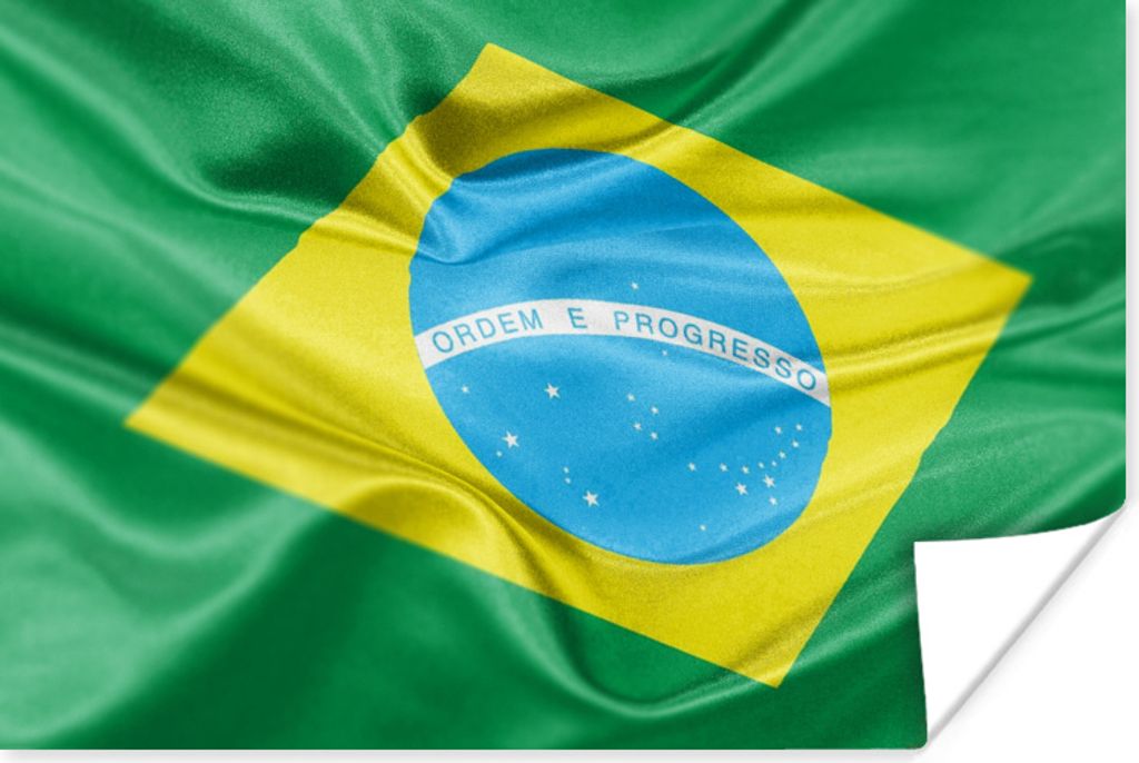 MuchoWow Poster Nahaufnahme der Flagge von Brasilien 120x80 cm - Bilder