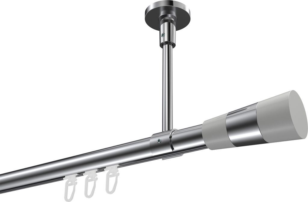 Interdeco Innenlaufstange / Gardinenstange mit Innenlauf Chrom, Typ Sonette Tanara (Konus Bicolor) Deckenmontage, 20 mm Ø 1-läufig, 120 cm