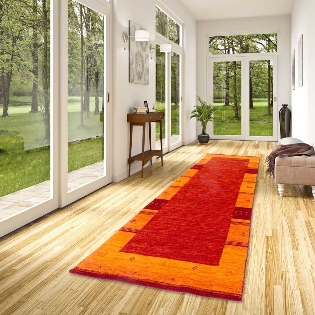 Läufer Natur Teppich Gabbeh Esta Terrakotta Bordüre, Größe:70x300 cm