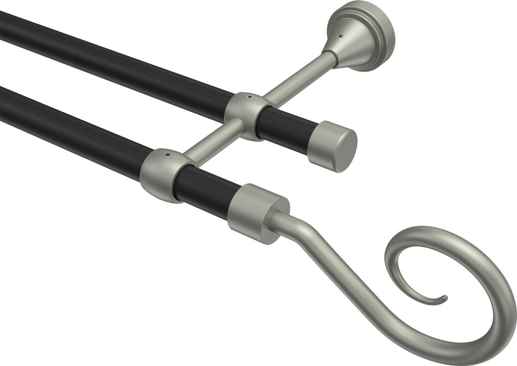 Interdeco Gardinenstange / Vorhangstange Schwarz / Chrom matt, Typ Primus Allegra (Spirale), 16 mm Ø 2-läufig, 280 cm