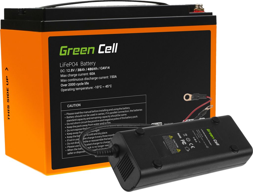 Green Cell LiFePO4 Akku (38Ah 12.8V 486Wh) Lithium-Eisen-Phosphat Batterie 12V Photovoltaikanlage BMS für Reisemobil Wohnmobil Caravan Boat Boot...