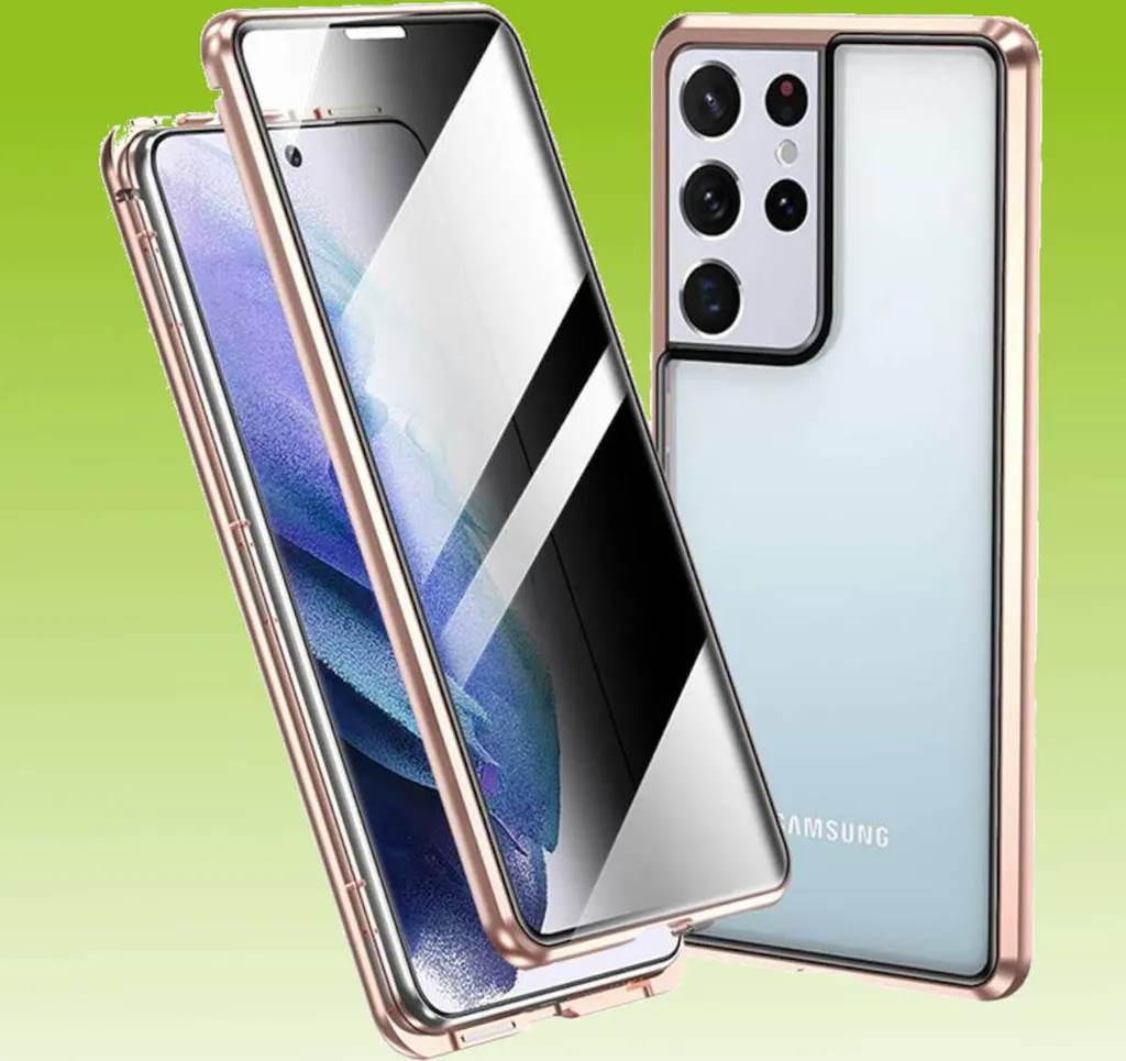 Paraurti magnetico bifacciale in vetro privacy oro per custodia Samsung Galaxy S21 Ultra