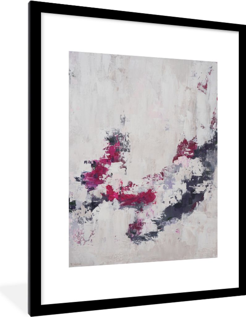 MuchoWow Gerahmtes Poster Farbe - Rosa - Grau - Kunst 60x80 cm - Poster mit Schwarzem Bilderrahmen Wandposter Rahmen Foto Bilder - Wohnzimmer - D...