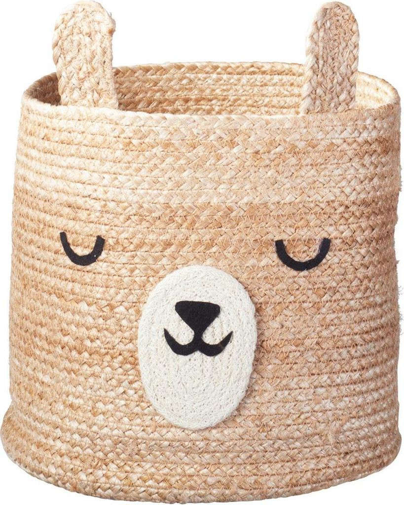 H&S Decoration | Spielzeugkorb - Aufbewahrungskorb für Kinde - 28 x 28 x 25 cm - Rund - Jute - Spielzeugkiste - Tiermotiv