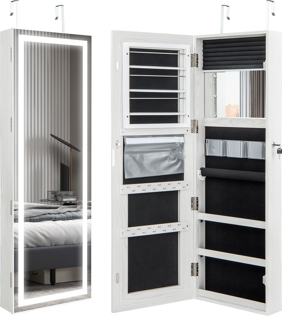 COSTWAY 120 cm großer Schmuckschrank mit LED-Spiegel, Produktbild 