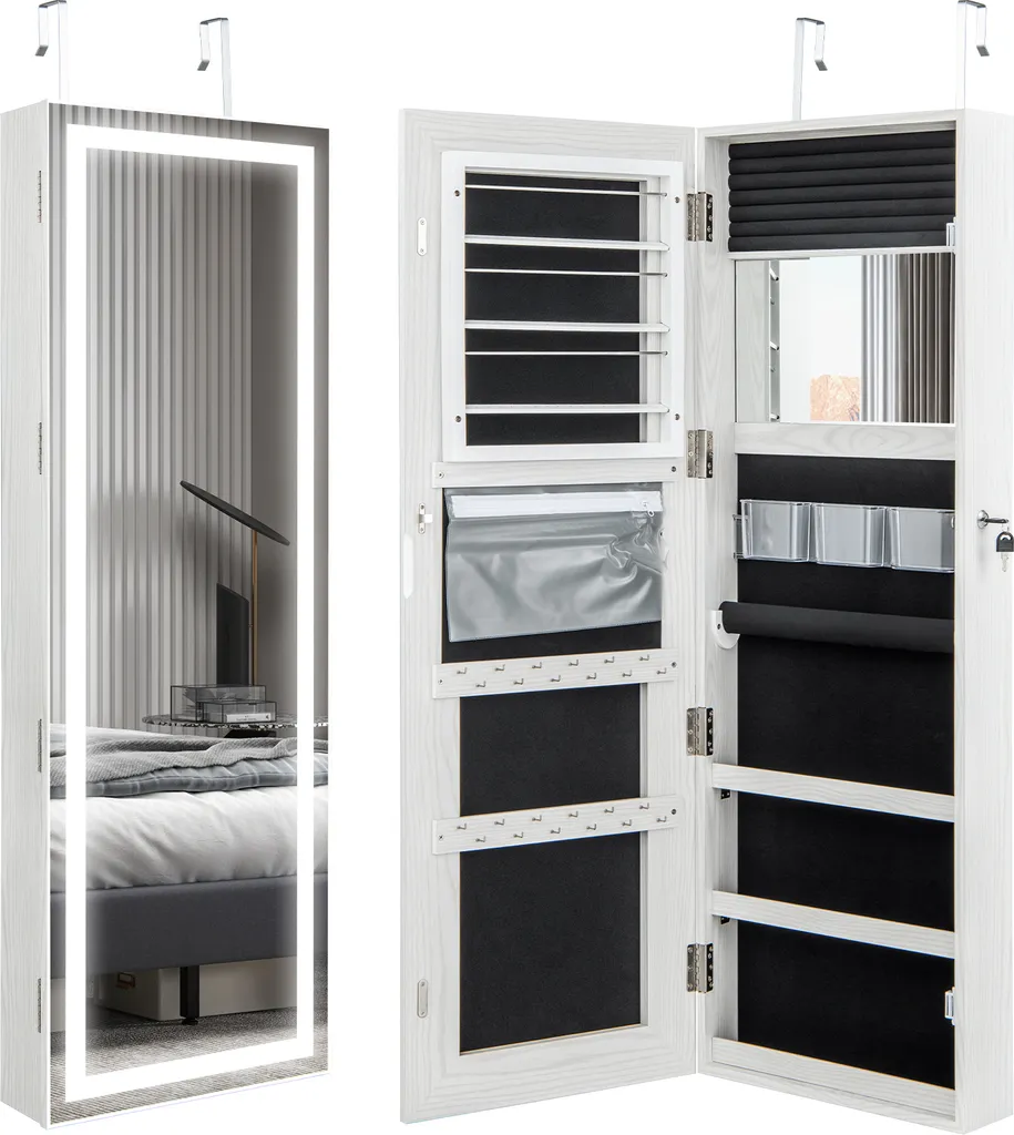 COSTWAY Armoire à Bijoux 120 cm avec Miroir LED et Rangement Suspendu