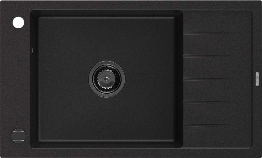 Mexen Elias Granitspüle mit einem Becken und einer Abtropffläche 795 x 480 mm, Schwarz, Siphon Schwarz - 6511791005-77-B