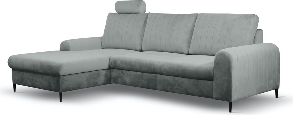 Ecksofa "Monaco" Eckcouch Sofa Schlaffunktion grau / Füße Gold Recamiere links
