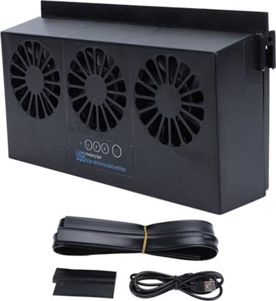 Solar angetriebener Extraktorventilator, Fensterenergieeinsparung, Fahrzeugkühlerlüftung nach Hause, Auto, Büro (schwarz)