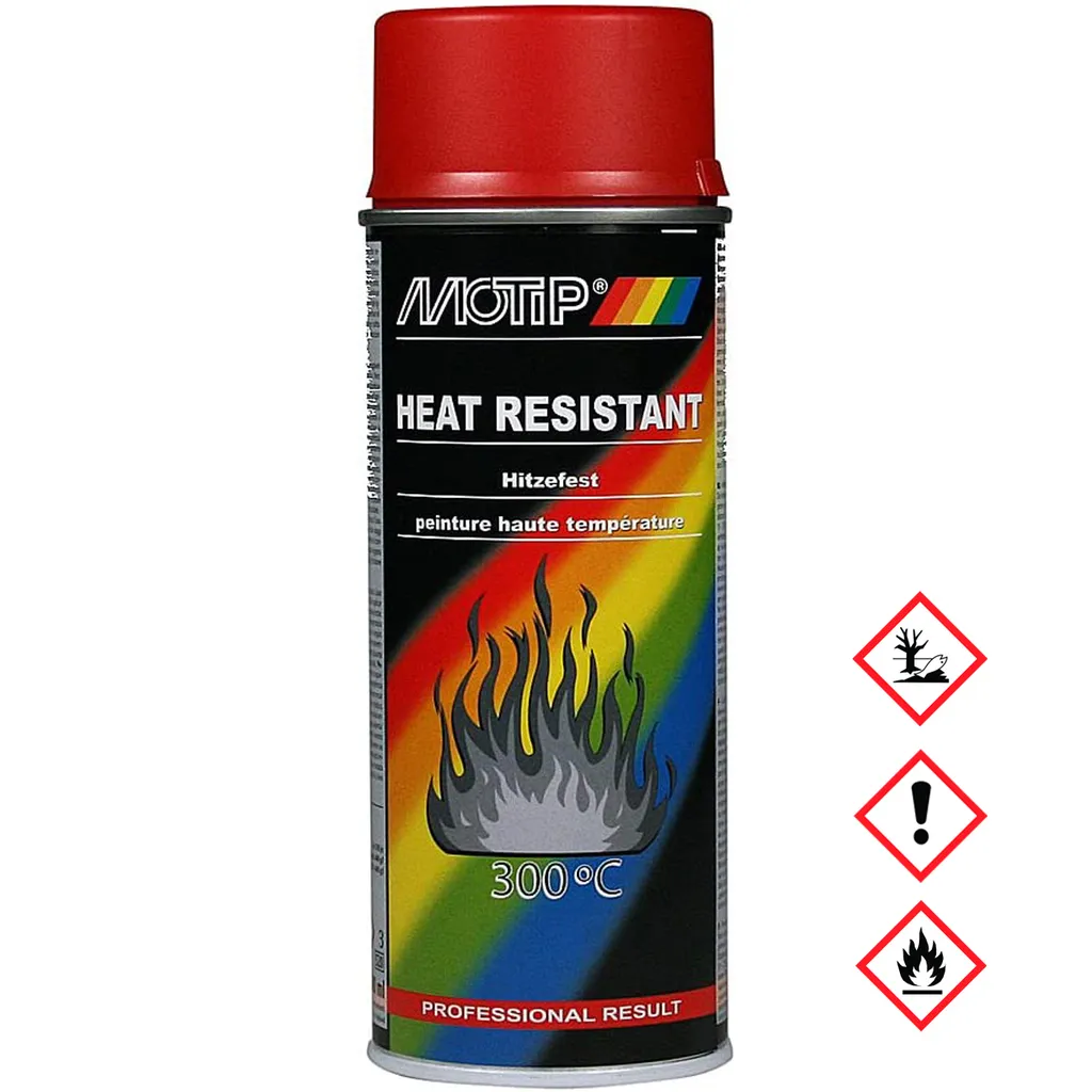 Peinture thermique rouge 300°C Motip 400ml résistante essence et chaleur