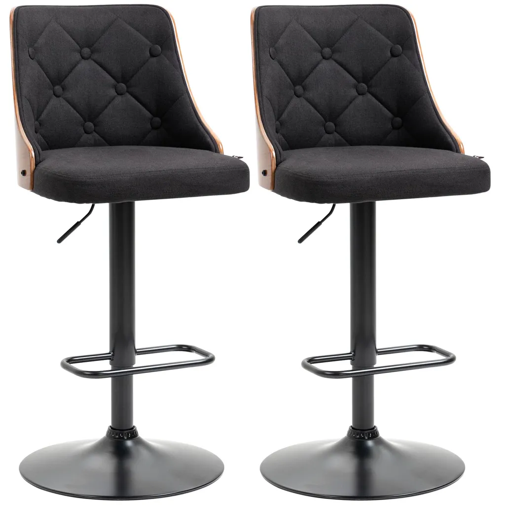 Lot de 2 tabourets de bar réglables pivotants 360° en tissu capitonné