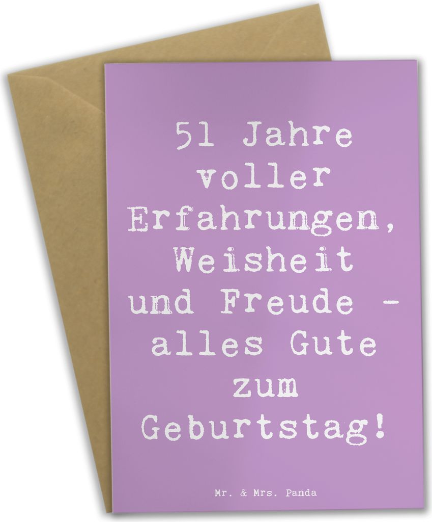 Mr. & Mrs. Panda Glückwunschkarte Spruch 51. Geburtstag - Lavendeltraum - Geschenk, Alter, babykarte, Grußkarten, Geburtstagsgeschenk, einladungs...