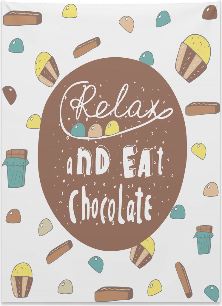 Abakuhaus Zitat Wandteppich, Entspannen Sie sich und essen Schokolade Text aus Weiches Mikrofaser Stoff Kein Verblassen Klare Farben Waschbar, 110 ...