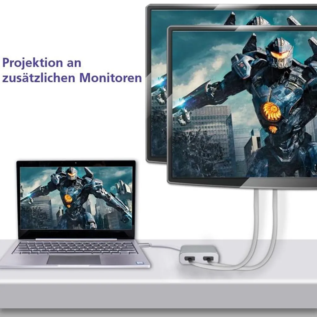 Helos 288384 Splitter USB 3.1 Type-C vers 2x HDMI Premium Argenté