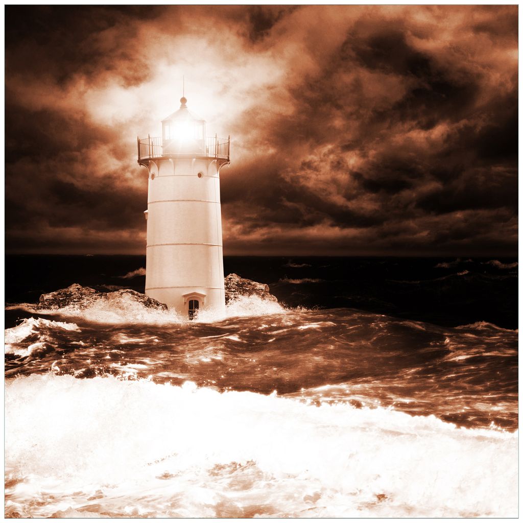 Wallario Möbeldesign - Glasplatte, Schutzplatte mit Motiv - geeignet für Ikea Lack Tisch, Größe: 55 x 55 cm, Motiv: Abstrakter Leuchtturm im Wa...