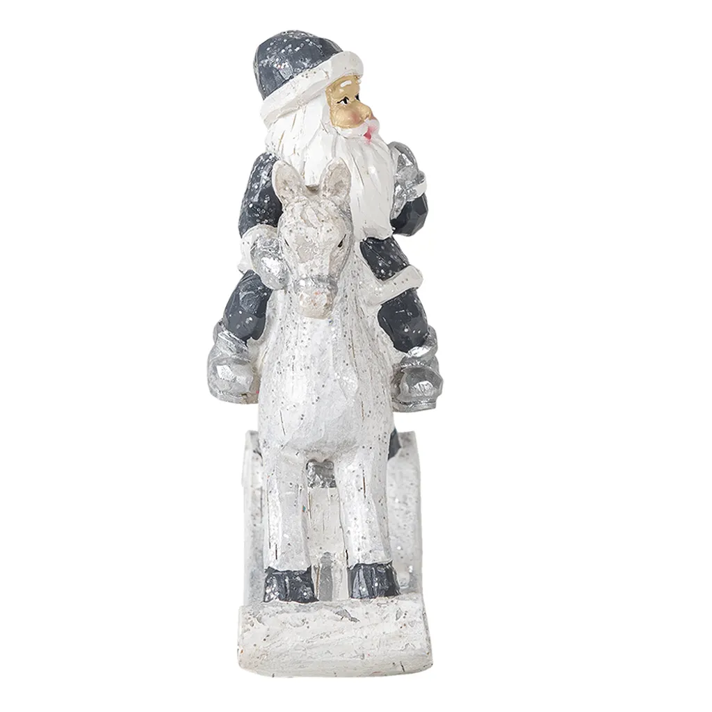 Statue Père Noël Argenté 17cm - Décoration de Table Noël en Polyrésine