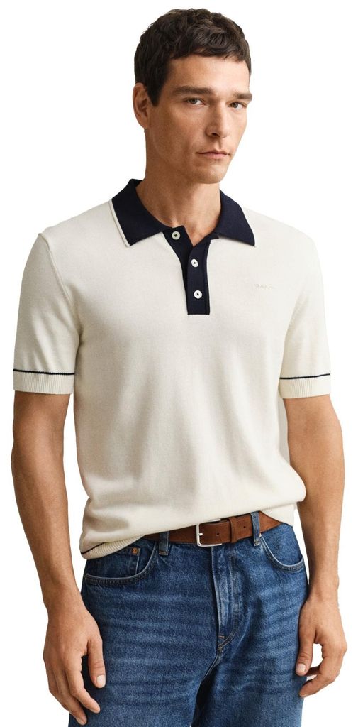 Gant Poloshirt creme 3-Knopf kurze Ärmel