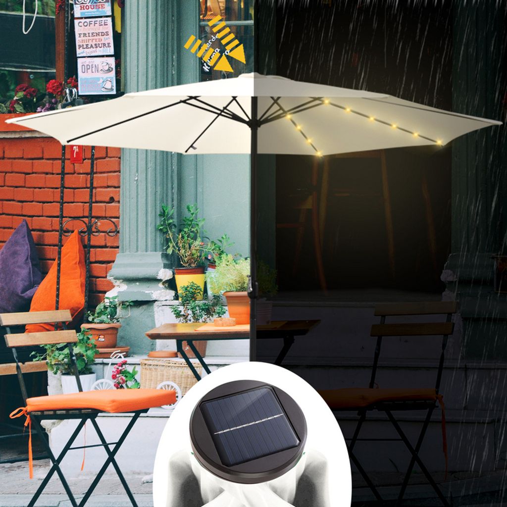 EINFEBEN 3m Sonnenschirm mit LED Solar Marktschirm mit Handkurbel UV40+ Outdoor-Schirm Terrassen,Beige