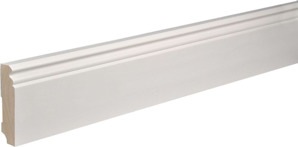 Kosche | Sockelleiste | Massivholz | 19 x 96 x 2400 mm | Weiß | Fußleiste | Berliner Profil | Hochwertig | Robust