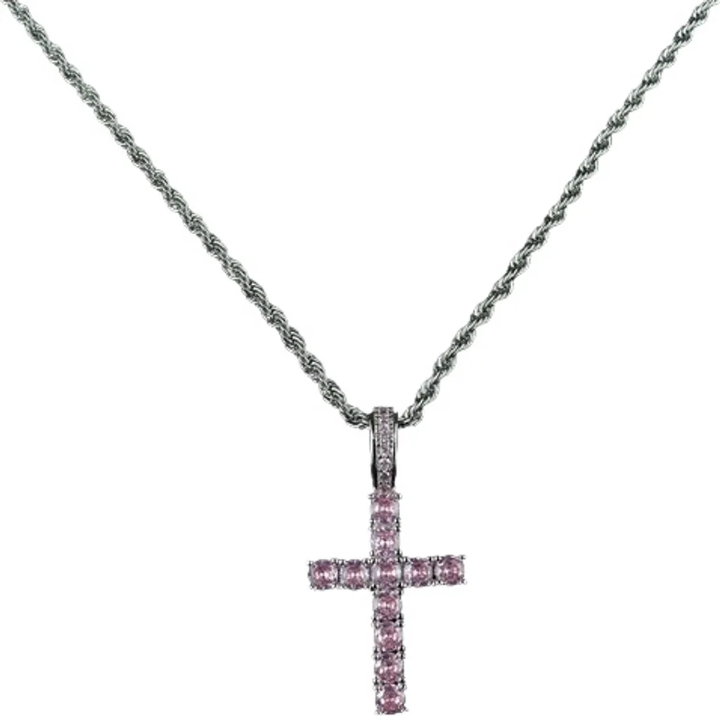 Collana Croce Zirconi Argento 925 e Rosa KP22768 - Eleganza Unisex