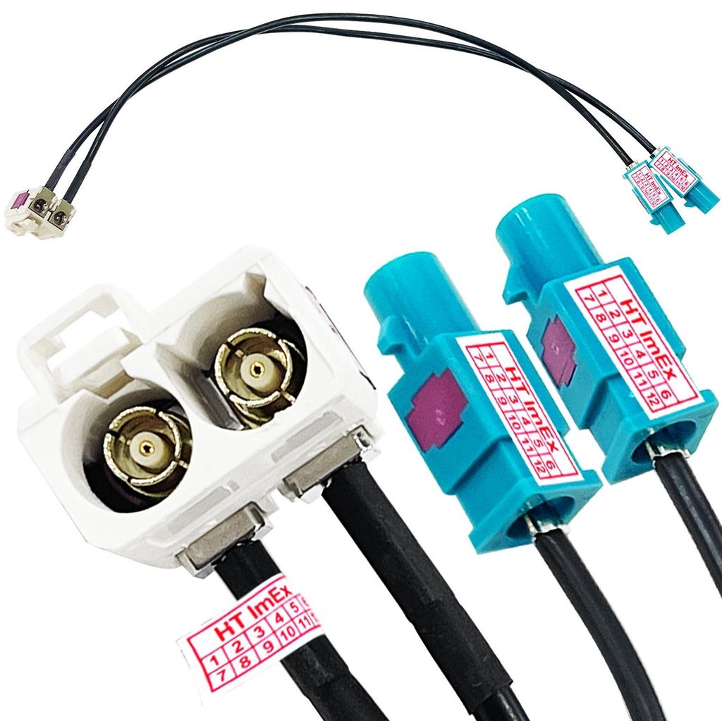Antennen Adapter FAKRA Doppel Buchse auf 2x Einzel Stecker kompatibel mit VW RNS Audi Seat
