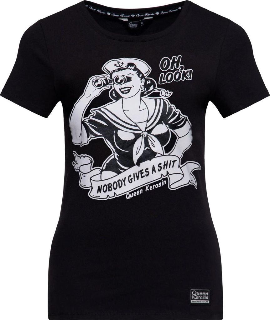 Queen Kerosin T-Shirt Damen nobody gives a shit schwarz S