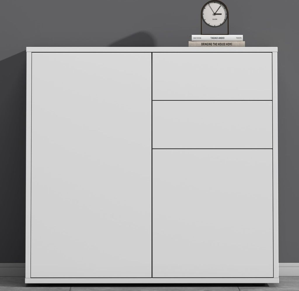 doporro Sideboard Kommode 80 cm in Matt Weiß Aufbewahrungsschrank Hlolz Bodenstehend für Ihren Wohnbereich Viel Stauraum Schrank 05