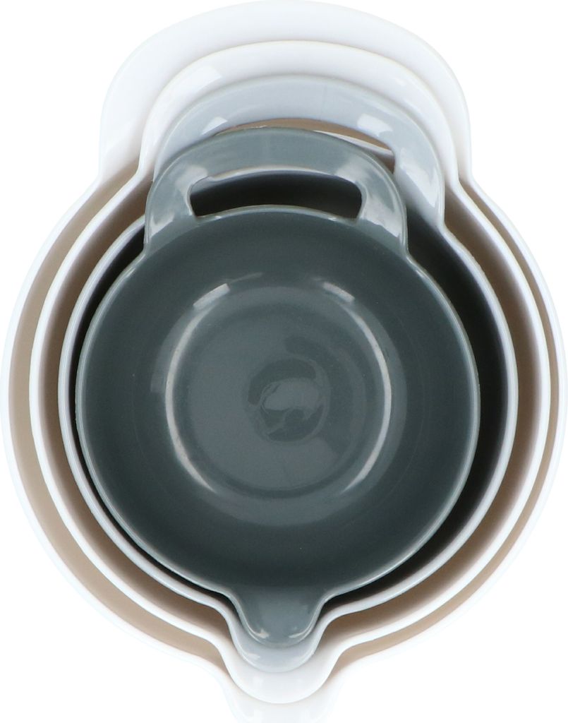 alpina Rührschüsselset 4 Stück - Schüsseln mit Griff - 1,2-1,65-2,4-3 Liter - Rutschfest - Weiß und Grau