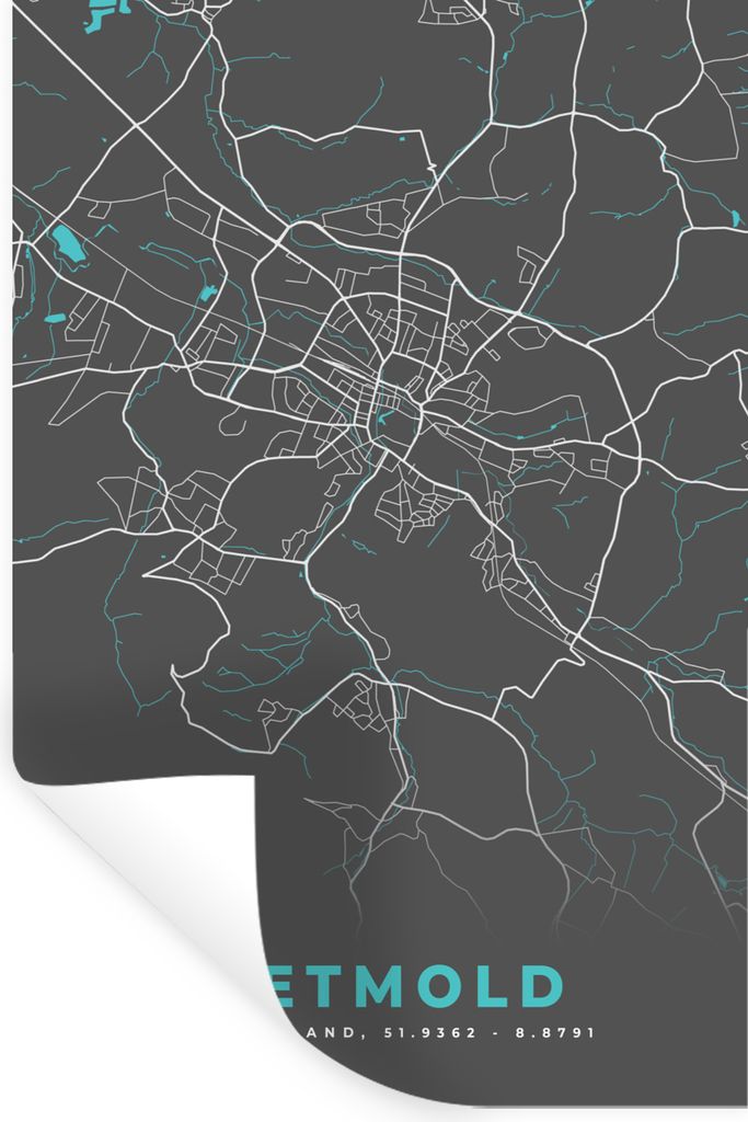 MuchoWow Wandtattoo Wandsticker Wandaufkleber Karte - Detmold - Blau - Stadtplan - Deutschland 80x120 cm Selbstklebend und Repositionierbar - Rep...