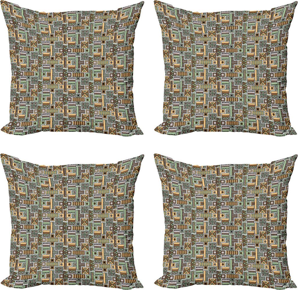 ABAKUHAUS Stammes Kissenbezug Set (4 Stück), Funky Ethnic, Moderner Doppelseitiger Digitaldruck, 45 cm x 45 cm, Mehrfarbig