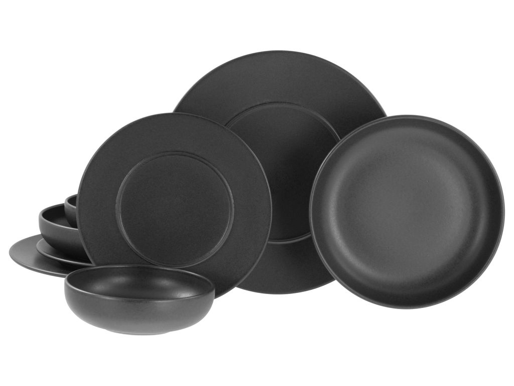 CreaTable, 24568, Unico Schwarz, Tellerset 8-tlg, Steinzeug