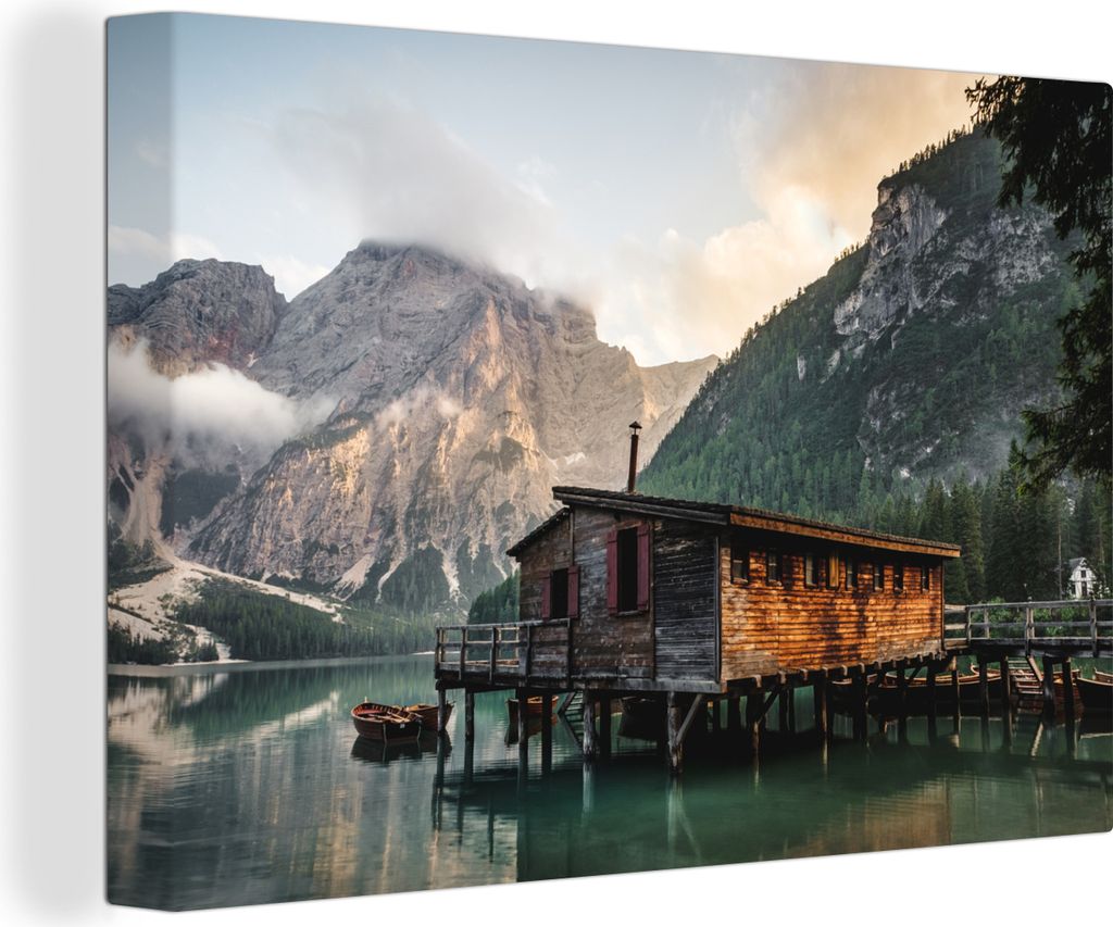 OneMillionCanvasses - Leinwandbilder - 150x100 cm, Italien - Wasser - Anlegestelle, Wandbilder Kunstdruck Wanddekoration