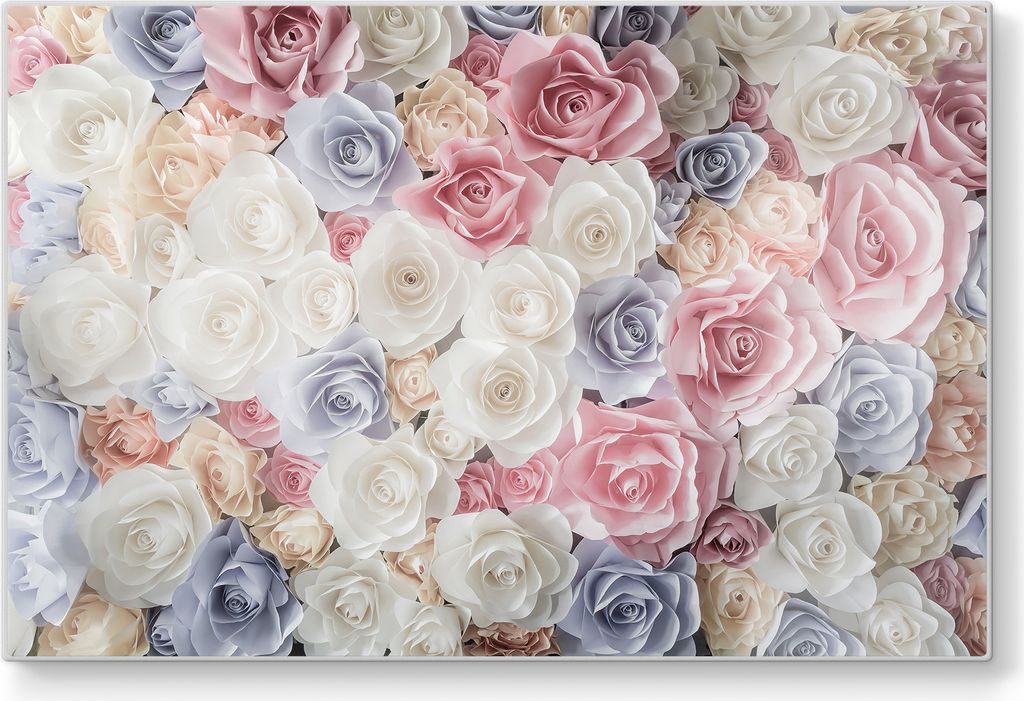 DEQORI Schneidebrett Glas 30x20 cm 'Sanfte Pastell Rosen' Schneideplatte Servierplatte