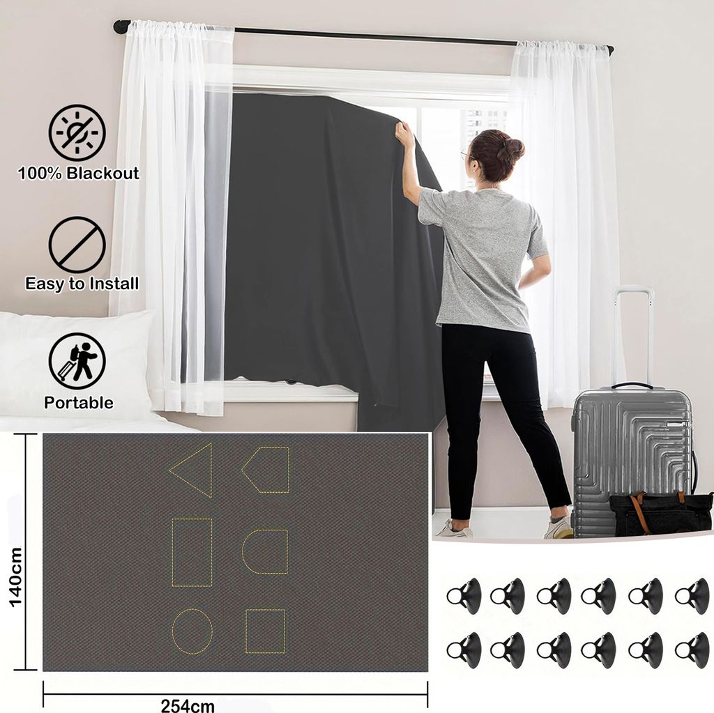 Verdunkelungsvorhang 140 x 254 cm mit Saugnäpfen,Heimwerken Tragbarer Verdunkelungsrollo ohne Bohren,Lichtundurchlässig Gardinen für Dachfen...