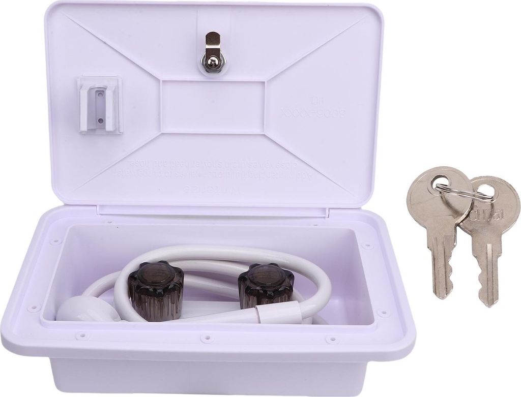 RV Außen Dusche Box Kit mit 1.5M Schlauch Duschkopf und Dusche Wasserhahn für Camping Fahrzeug Anhänger Wohnmobil Boot Van Weiß