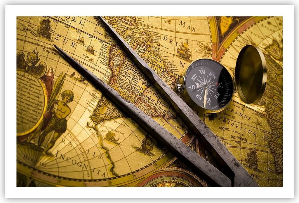 Poster - Poster ohne Rahmen - Kompass Abenteuer Reisen - 91,5x61 cm - Wand Bild - Wanddeko - Wandbilder - Kunstposter - Wandposter - Bilder - Kunst...
