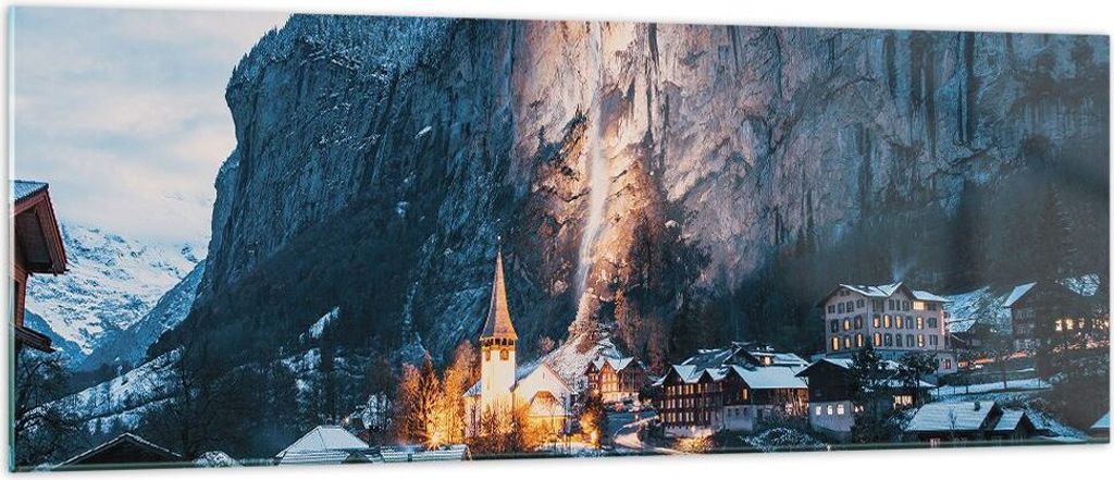 Bilder auf glas - Einteilig - Lauterbrunnen Schweiz Tal - 140x50cm - Glasbilder - Wandbilder - Bilder - Wanddekoration aus Glas - Glas Bilder - Wan...