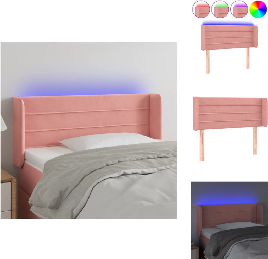 vidaXL LED Kopfteil Rosa 93x16x78/88 cm Samt - Kopf- & Fußenden