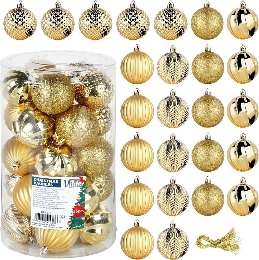 Vilde | Weihnachtsbaumkugeln - Gold - 6 Cm - 25 Stück - Weihnachtsdekoration - Baumschmuck