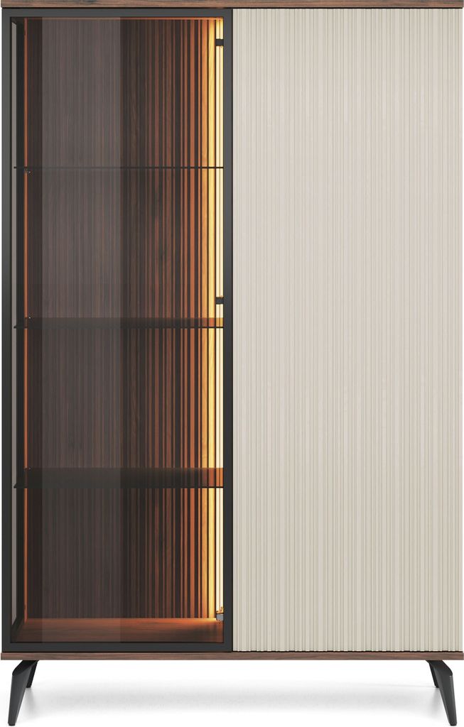 BETTSO VICO Hochvitrine, Walnuss Warmia, Beige-Schwarz Produktbild