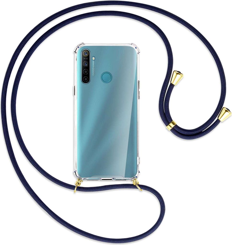 Handykette Backcover-Schutzhülle mit Band (Metall goldfarben) für Realme 5 / 5i - dunkelblau