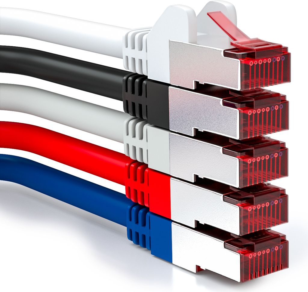 deleyCON 5x 1m CAT6 Patchkabel S/FTP PIMF Schirmung CAT-6 RJ45 Netzwerkkabel Ethernetkabel LAN DSL Switch Router Modem Access Point Patchfelder - M...