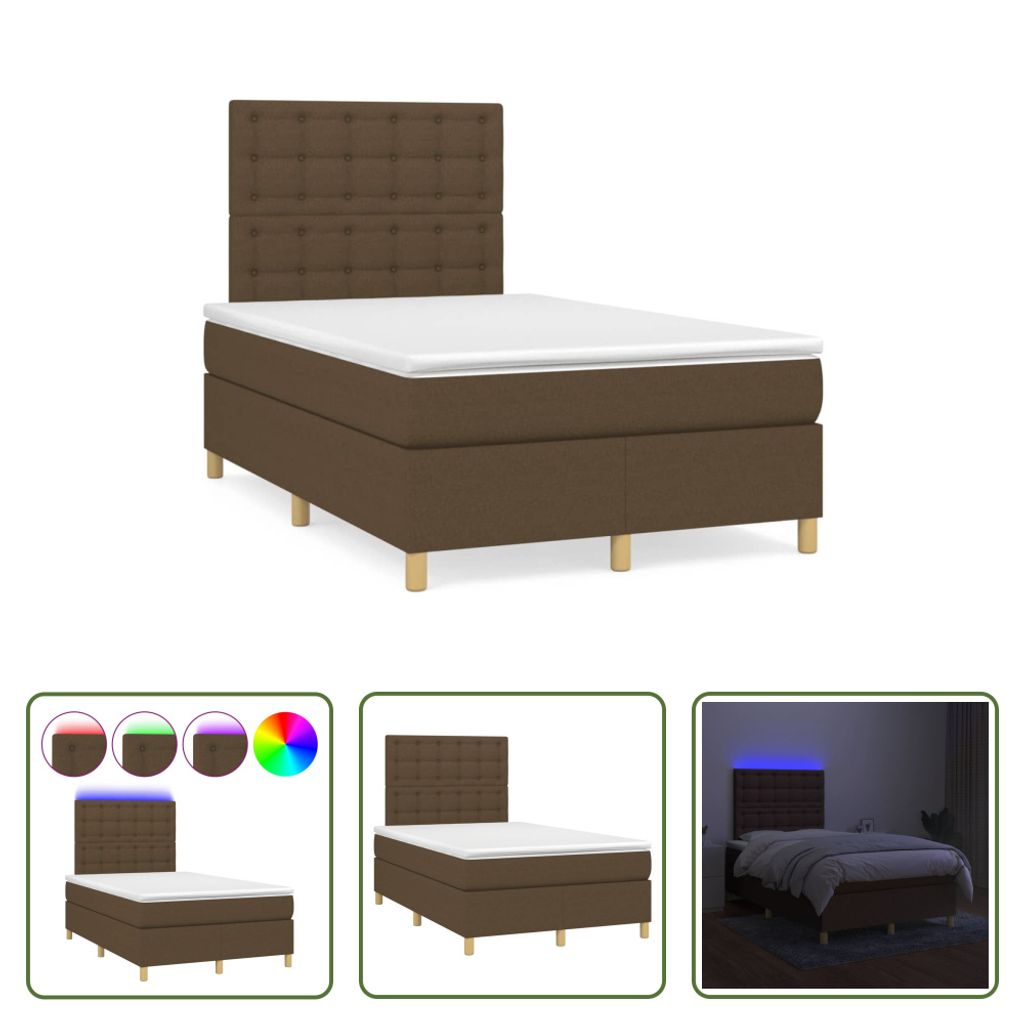 The Living Store Boxspringbett mit Matratze & LED Dunkelbraun 120x190 cm Stoff