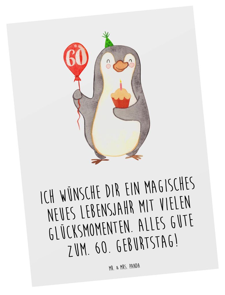 Mr. & Mrs. Panda Grußkarte 60. Geburtstag Pinguin Luftballon - Weiß - Geschenk, Happy Birthday, Kunstkarten, Geburtstage, Postkarte, Ansichtskart...