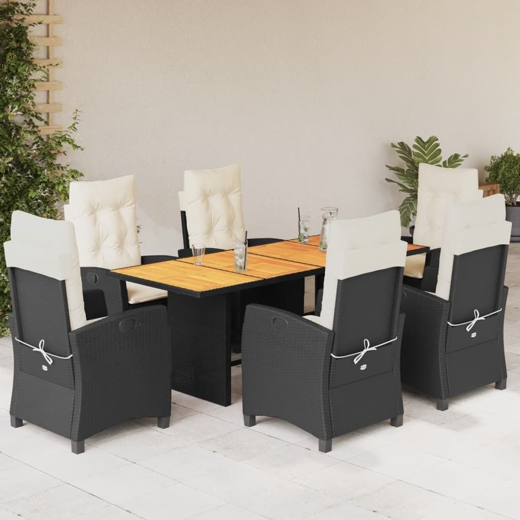 Maison Exclusive - 7-tlg. Garten-Essgruppe mit Kissen Schwarz Poly Rattan