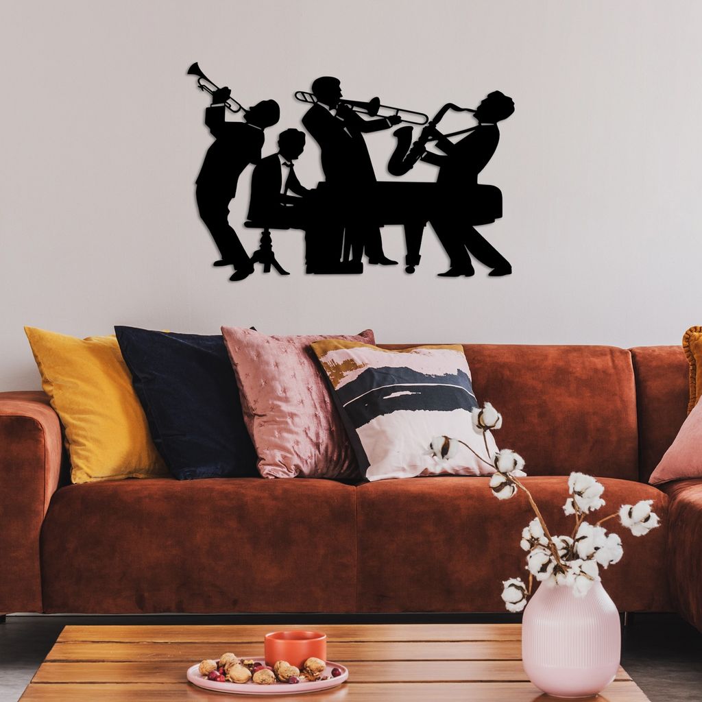 Wallity, Musicians - L, Dekoratives Wandaccessoire aus Metall, 100 % METALL, Schwarz, 70 x 46 cm