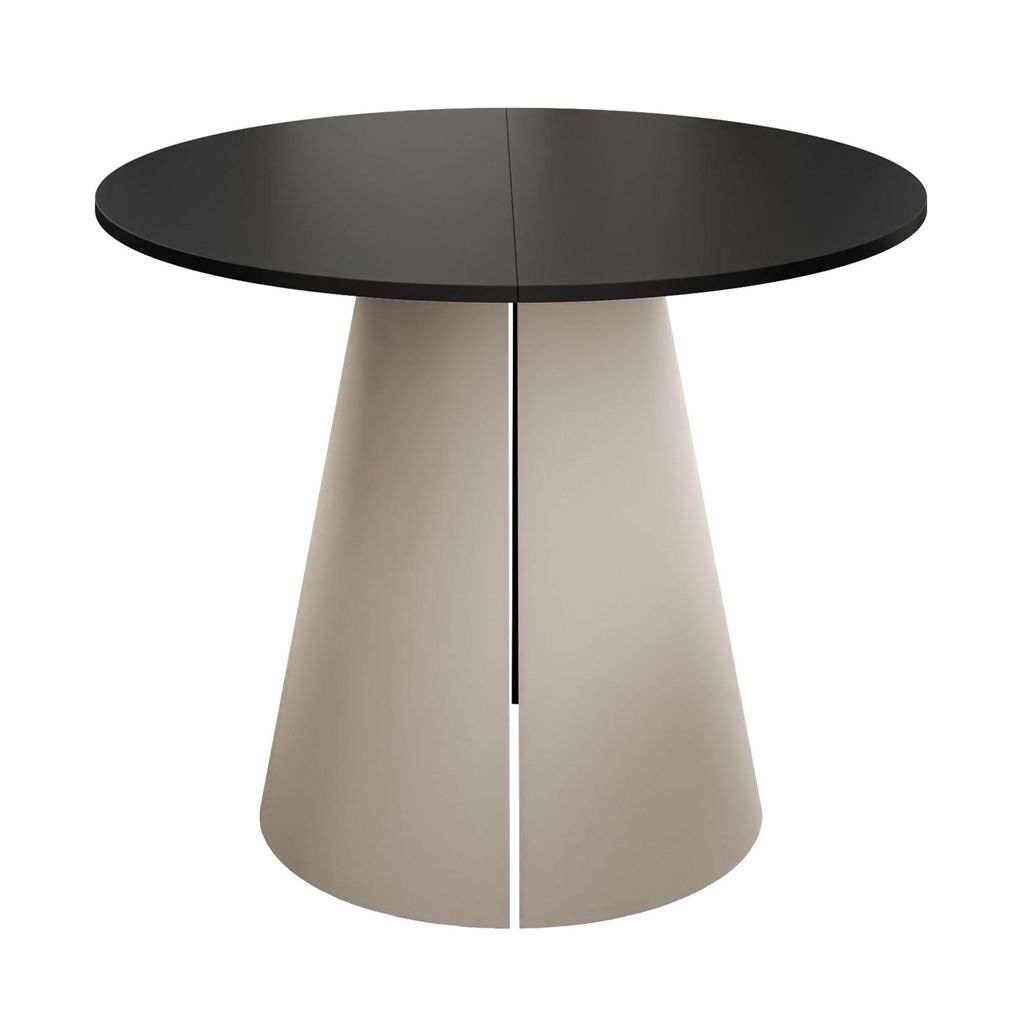 Runder Ausziehtisch LAVA, Tischdurchmesser 100 cm, Kaschmir / Schwarz Matt