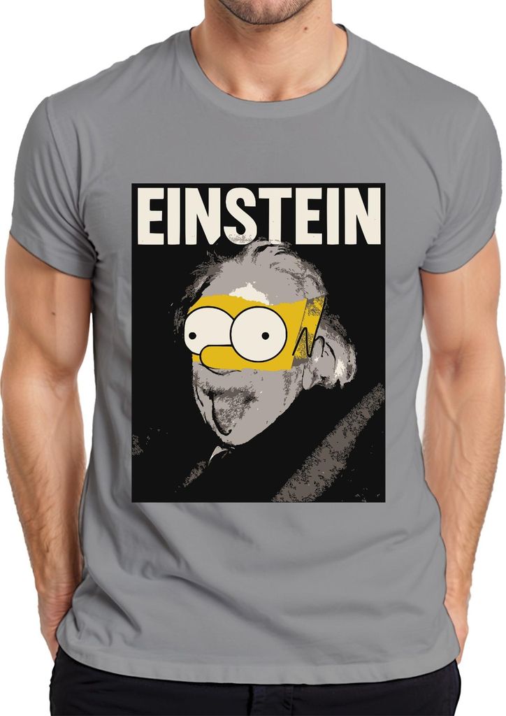 Einstein Parodie Simpsons Mashup Nerd Physik Wissenschaft Retro Herren T-Shirt, Grau, XL